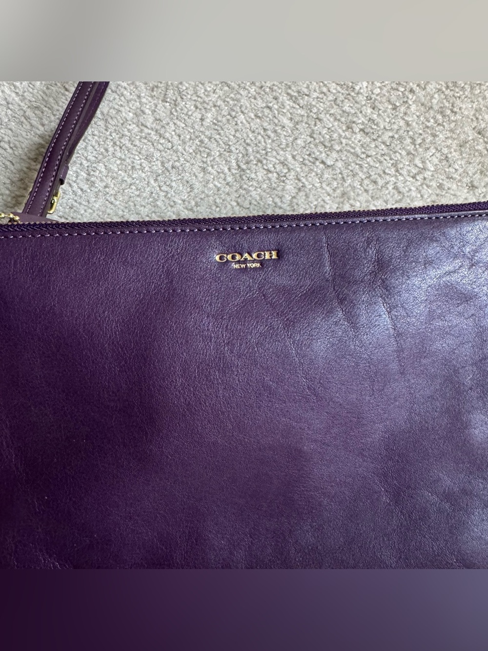 Coach Purple Leather Wristlet Clutch Slim Tablet Travel Wallet Zip Closure - Picture 5 of 13